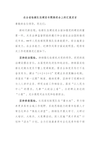 在全省检察队伍建设专题推进会上的汇报发言