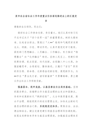 某市在全省社会工作年度重点任务谋划推进会上的汇报发言