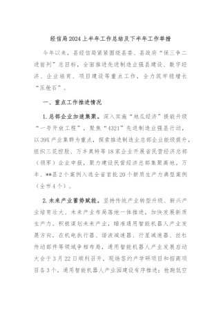 经信局2024上半年工作总结及下半年工作举措