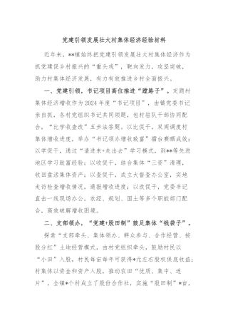 党建引领发展壮大村集体经济经验材料