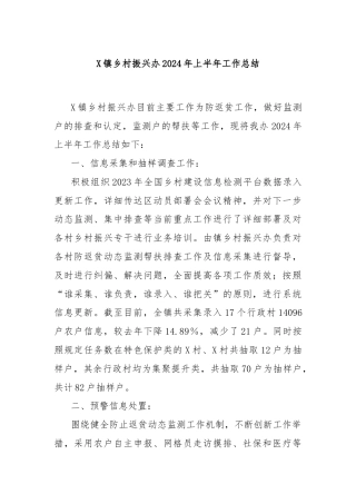 X镇乡村振兴办2024年上半年工作总结