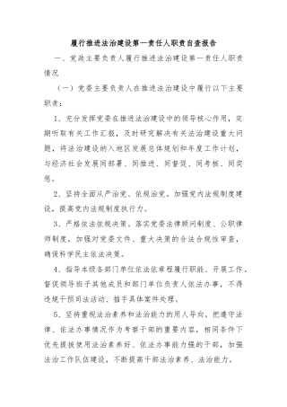 履行推进法治建设第一责任人职责 自查报告