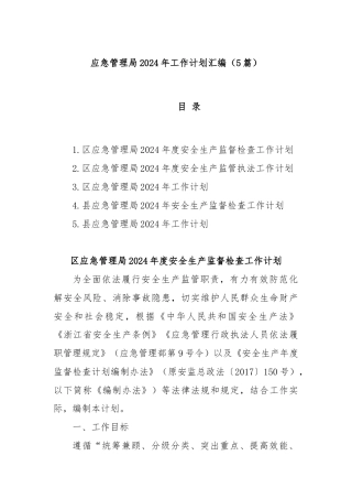 (5篇)应急管理局2024年工作计划汇编