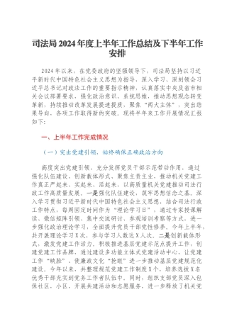 司法局2024年度上半年工作总结及下半年工作安排