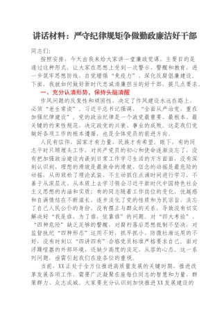 讲话材料：严守纪律规矩争做勤政廉洁好干部