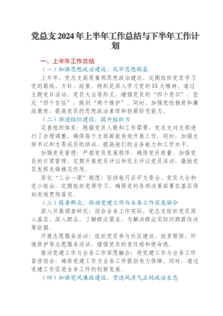 党总支2024年上半年工作总结与下半年工作计划