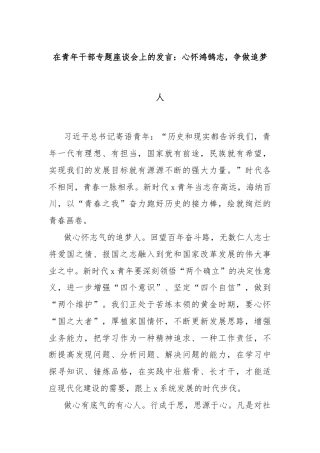 在青年干部专题座谈会上的发言：心怀鸿鹄志，争做追梦人