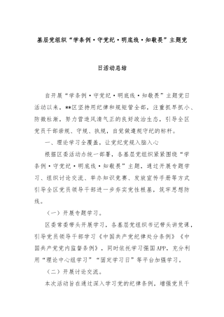 基层党组织“学条例·守党纪·明底线·知敬畏”主题党日活动总结