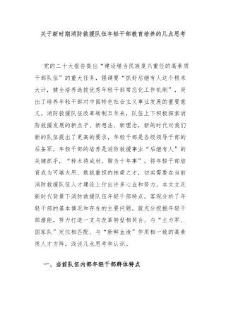 关于新时期消防救援队伍年轻干部教育培养的几点思考