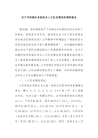 关于市供销社系统机关人才队伍建设的调研报告