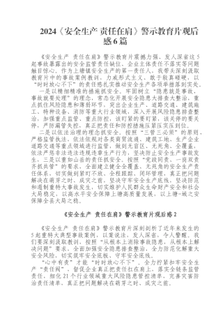 2024《安全生产 责任在肩》警示教育片观后感6篇