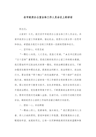 在市政府办公室全体工作人员会议上的讲话