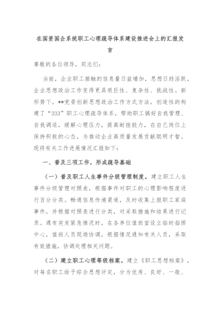 在国资国企系统职工心理疏导体系建设推进会上的汇报发言