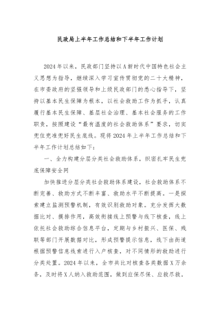 民政局上半年工作总结和下半年工作计划