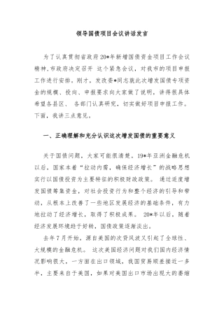 领导国债项目会议讲话发言