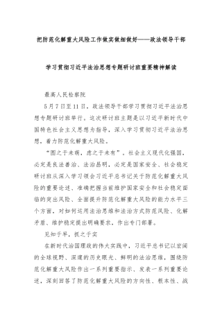 把防范化解重大风险工作做实做细做好——政法领导干部学习贯彻习总书记法治思想专题研讨班重要精神解读