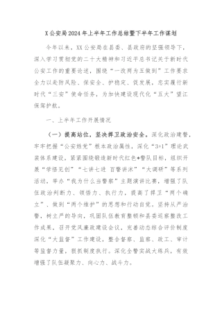 X公安局2024年上半年工作总结暨下半年工作谋划