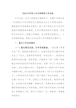 2024年市局上半年党建部工作总结