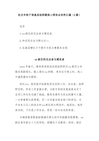 (3篇)机关年轻干部基层挂职锻炼心得体会材料汇编