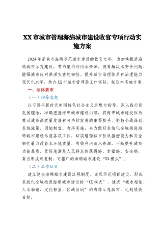 XX市城市管理海绵城市建设收官专项行动实施方案