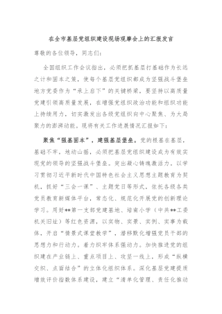 在全市基层党组织建设现场观摩会上的汇报发言
