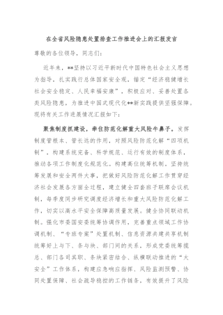 在全省风险隐患处置排查工作推进会上的汇报发言