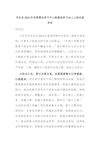 市长在2024年市委理论学习中心组集体学习会上上的交流发言