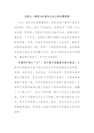 庆祝七一建党103周年大会上的专题党课