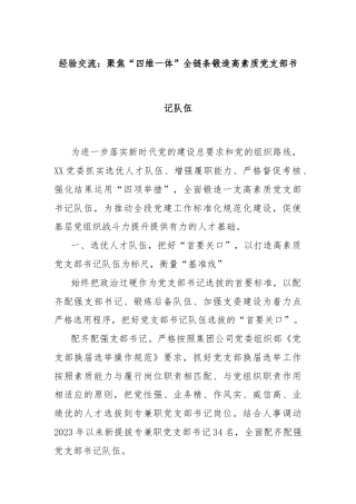 经验交流：聚焦“四维一体”全链条锻造高素质党支部书记队伍