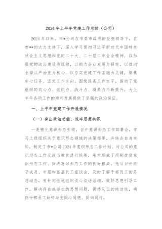 2024年上半年党建工作总结（公司）