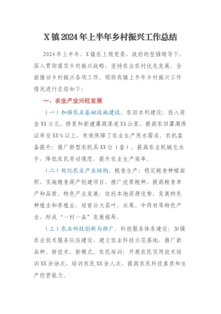 X镇2024年上半年乡村振兴工作总结