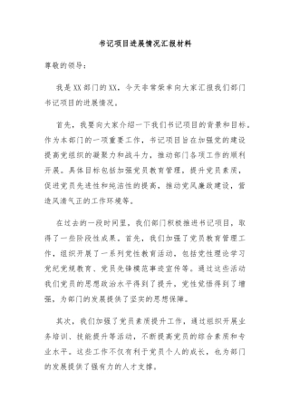 书记项目进展情况汇报材料