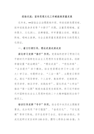 经验交流：宣传思想文化工作赋能高质量发展