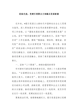 经验交流：党建引领聚合力相融互促谋新篇