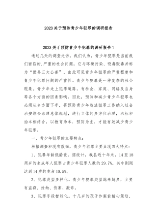 2023关于预防青少年犯罪的调研报告