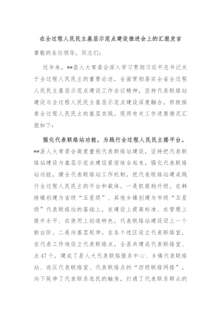 在全过程人民民主基层示范点建设推进会上的汇报发言