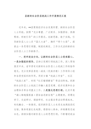 县新的社会阶层统战工作开展情况汇报