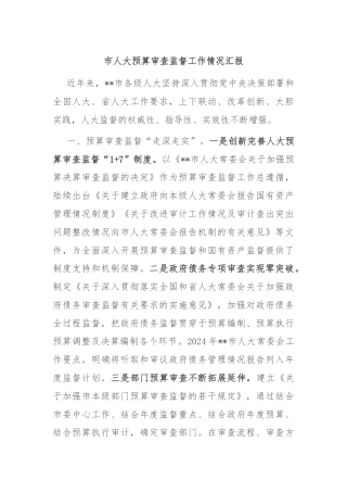 市人大预算审查监督工作情况汇报