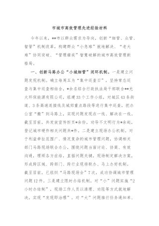 市城市高效管理先进经验材料