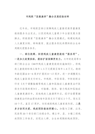 市残联“医教康养”融合发展经验材料