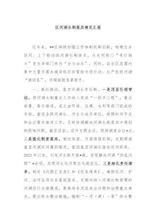 区河湖长制落实情况汇报