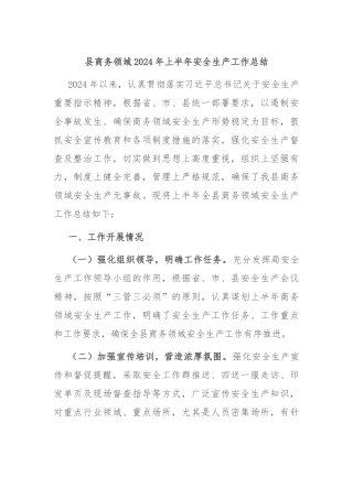 县商务领域2024年上半年安全生产工作总结