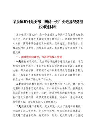 某乡镇某村党支部“两优一先”先进基层党组织事迹材料