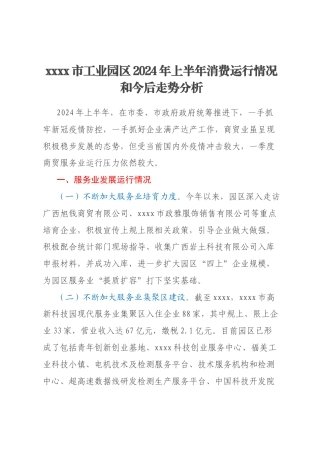 xxxx市工业园区2024年上半年消费运行情况和今后走势分析