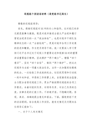 巡视组个别谈话材料（局党组书记局长）