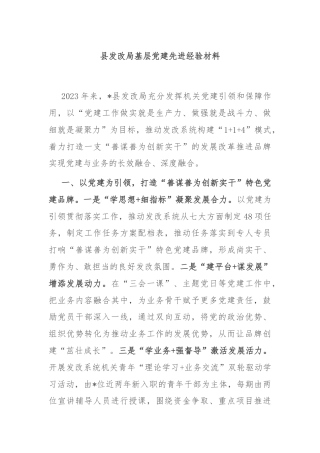 县发改局基层党建先进经验材料