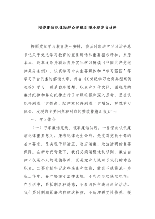 围绕廉洁纪律和群众纪律对照检视发言材料