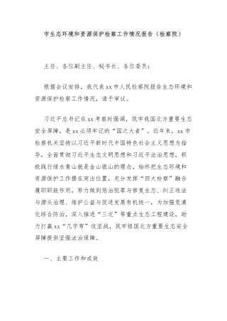 市生态环境和资源保护检察工作情况报告（检察院）