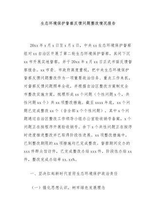 生态环境保护督察反馈问题整改情况报告