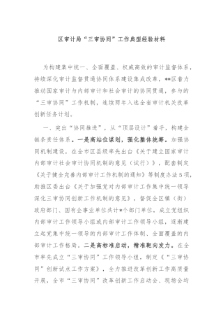 区审计局“三审协同”工作典型经验材料